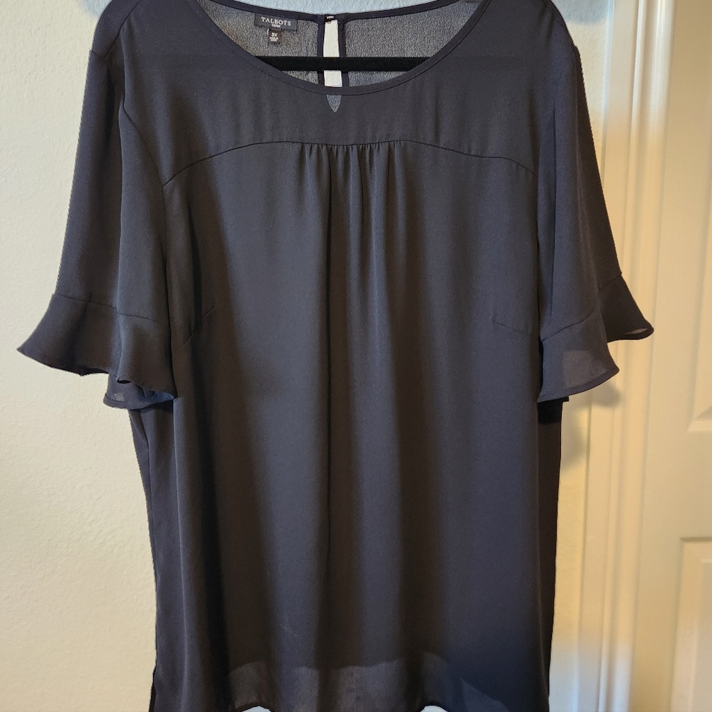 Talbots Black Chiffon Ruffle Sleeve Blouse 3X